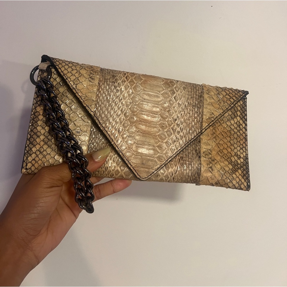 Elegant Tan Snakeskin Wristlet Clutch